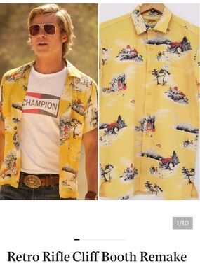 Retro Rifle Once Upon A Time In Hollywood Yellow Button Down Shirt Mens Medium